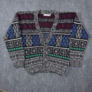 Vintage J.J. Cochran Cardigan Sweater Mens Medium Multi-Color Geometric 90s USA